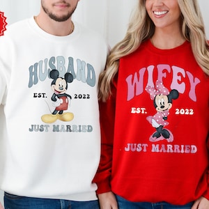 Disney Couple Hoodie, Wifey And Husband Custom Sweat, Disney Honeymoon Couple Shirt, Just Married, Disney Wedding, Disneyland Vacation