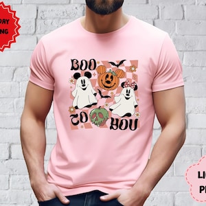 Boo zu dir Mickey Minnie Geist Kürbis-Shirt, Mickey Spooky Saison Halloween Shirt, Mickey ist nicht so beängstigend Halloween Party Sweatshirt