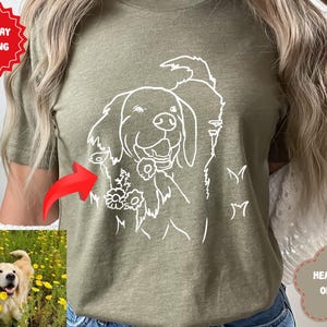 Custom Pet Portrait  Shirt Outline Photo T-shirt Pet Owner Line Art Portrait from Photo Dog Line Art Tee Cat Outline t-shirt