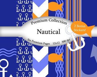 Premium Nautical Digital Paper Download PLUS BONUS Stickers