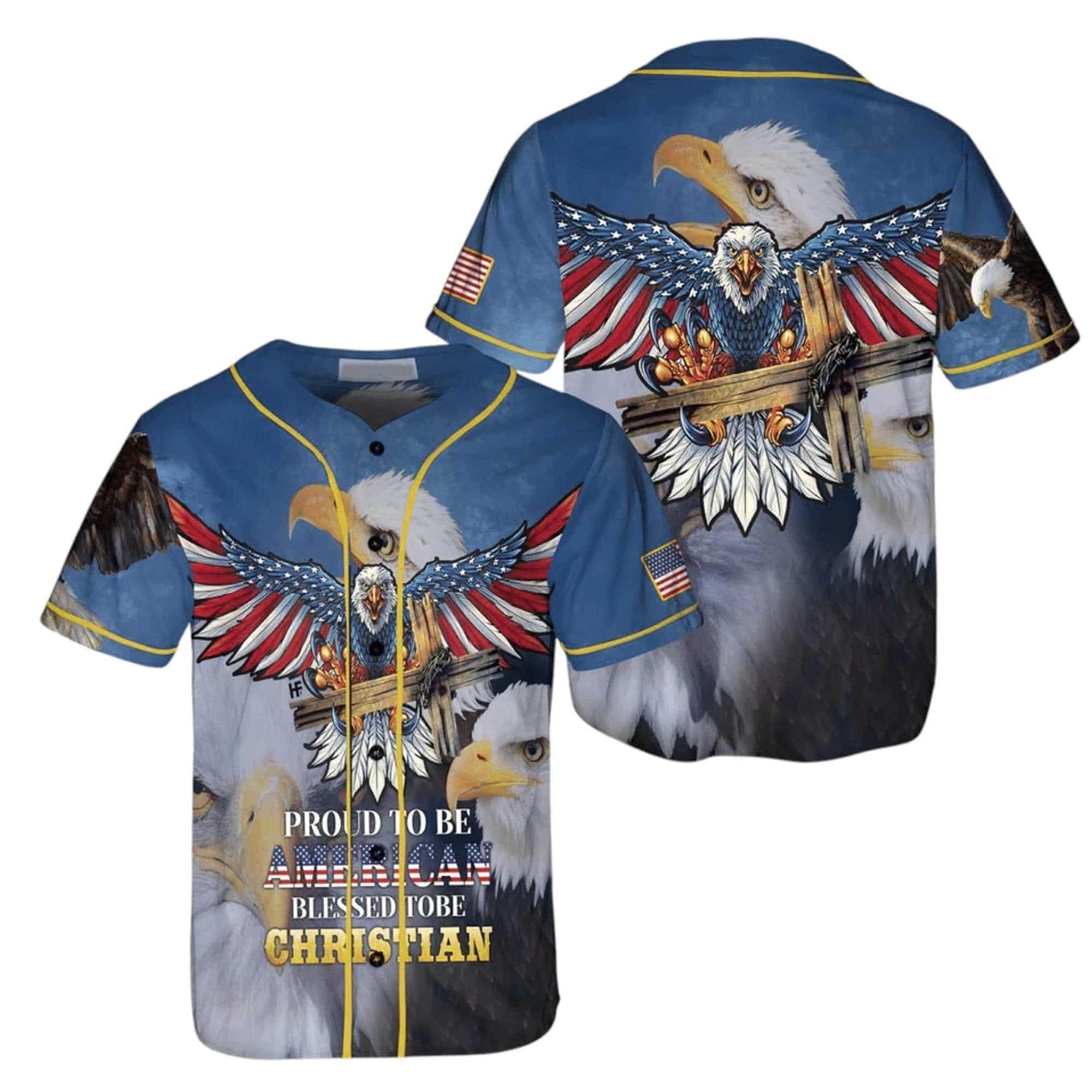 American Christian Jersey, Patriotic Baseball Shirt, Bald Eagle USA Tee, God Bless America, Religious Baseball Jersey, Faith and Freedom Tee