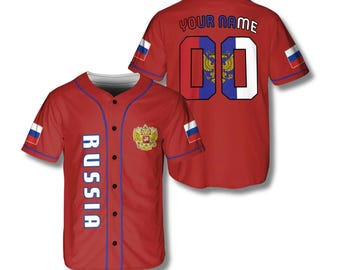 Russia Baseball Jersey Button Up, Personalized Name Number, Red Russian Flag Tricolor Eagle Unisex Fan Shirt, Game Day Gift for Men Women