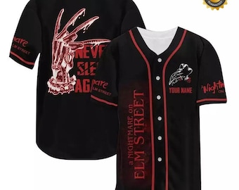 Custom 3D Horror Baseball Jersey – Black/Red Slasher Glove Art, Custom Name & Number, Unisex Button-Front
