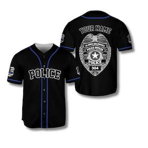 Camiseta de béisbol de policía personalizada: Línea azul fina, nombre y número personalizados