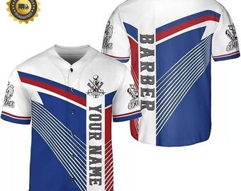 Personalized Barber Shop Baseball Jersey Custom Name Shirt 3D for Men