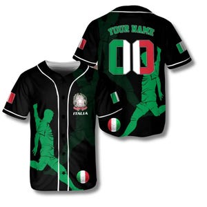 Gepersonaliseerd honkbalshirt Italië voetbalshirt gepersonaliseerde naam en nummer zwart shirt met vlagpatches