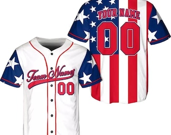 Camiseta de béisbol con la bandera estadounidense - Camiseta personalizada del equipo de EE. UU. - Camiseta deportiva patriótica