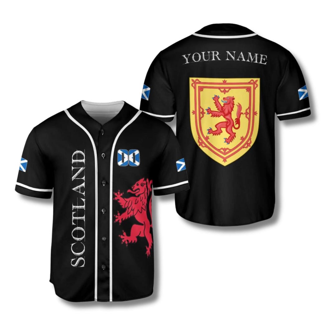 Personalized Scotland Baseball Jersey Black Button up Shirt, Custom ...