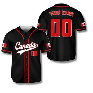 Personalized Canada Baseball Jersey Shirt Custom Name Number, Black Red Button Up Jersey
