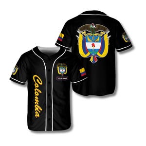 Personalized Colombia Baseball Jersey Black Button Up Shirt, Custom Name Patch, Coat of Arms Back Print