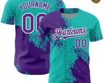 Custom Purple Aqua Splash Baseball Jersey Personalized Team Name and Number Sports Shirt