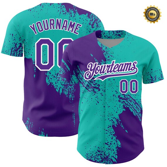 Custom Purple Aqua Splash Baseball Jersey Personalized Team Name