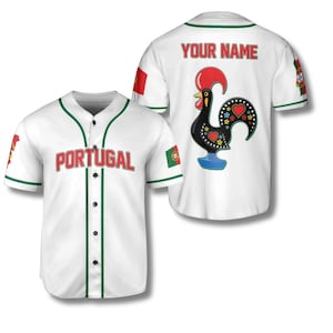 Portugal Baseball Jersey Personalized with Your Name, Galo de Barcelos Rooster Back