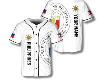 Custom Philippines Baseball Jersey with Name, Filipino Flag Map Shirt