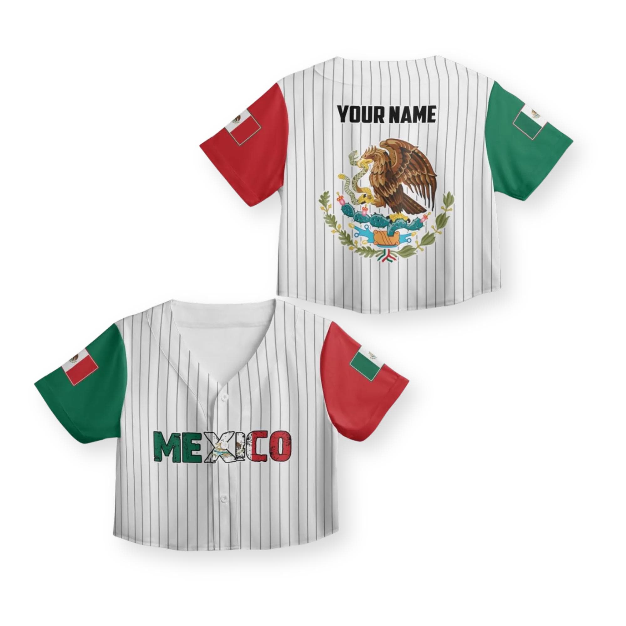 Discover Mexico Pinstripe Crop Top Baseball Jersey Custom Name