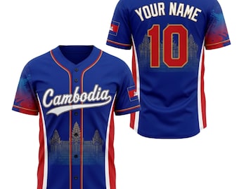 Custom Cambodia Baseball Jersey Name & Number Fan Shirt