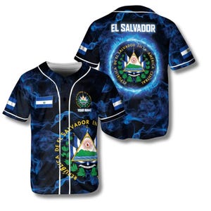 El Salvador Baseball Jersey Personalized, Custom Name Blue Smoke Lightning Flag Crest Shirt