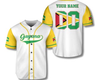 Personalized Guyana Baseball Jersey, Custom Name & Number Button Up Shirt