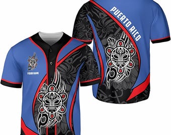 Camiseta de béisbol tribal de Puerto Rico - Camisa con símbolo taino - Camiseta del orgullo boricua