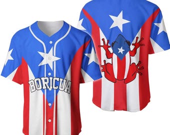 Jersey de béisbol Boricua Puerto Rico - Camisa con bandera de PR - Jersey deportivo Coqui Frog