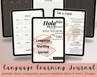 Language Learning Planner and Journal, Hyperlinked Planner for Goodnotes, Study French, Italian, Spanish, Portuguese, German, Study Grammar