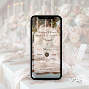 Rehearsal Dinner Floral Evite,  Electronic Night Before Invitation, Rehearsal Dinner Evite,  Wedding Rehearsal Animated Video Invite.