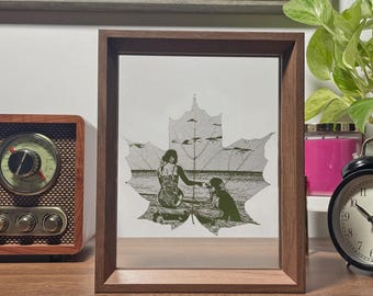 Custom Skeleton Leaf Art, Personalized Leaf Vein Photo Carving, Walnut Framed Portrait, Unique Transparent Nature Gift