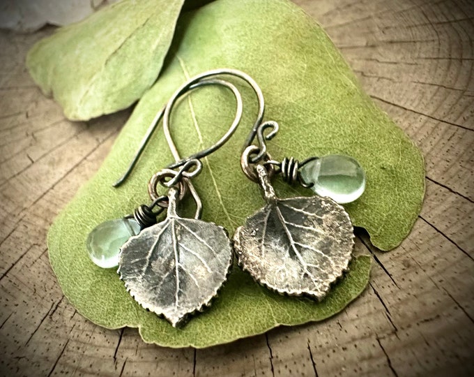 Aspen Leaf & Baby Blue Aquamarine Earrings