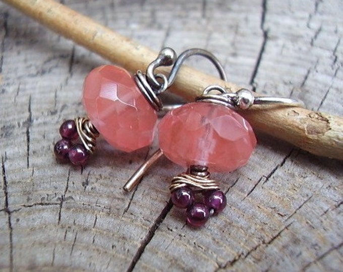Cherry Quartz and Garnet Earrings