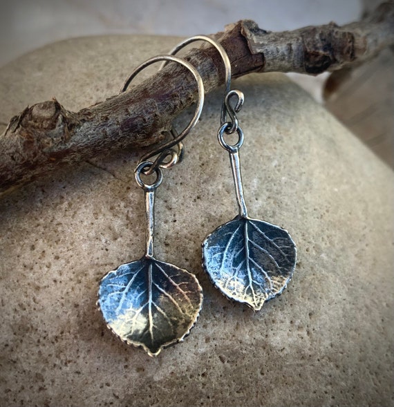 Cast Aspen Leaf Earrings Etsy