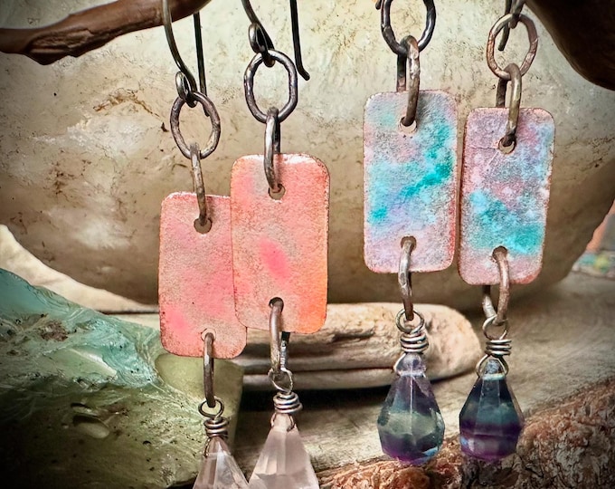 Sterling, Copper & Stone Earrings