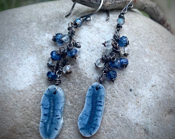 Blue Sponge Coral Branch Earrings