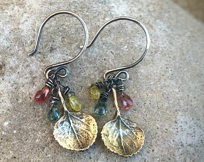 Colorado Aspen Leaf & Autumn Sapphire Earrings
