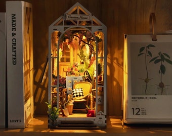 3D Wooden Garden House Book Nook | DIY Booknook Kit | Wooden Puzzle | Shelf Insert | Bookshelf Decor | Gift for Reader | Bookworm Gift