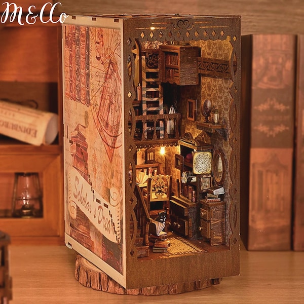 Wooden Study Room Book Nook | 3D Booknook Kit | DIY Model | Bookshelf Decor | Doll house CraftKit | Puzzle Toy | Gift for Reader | Book Gift
