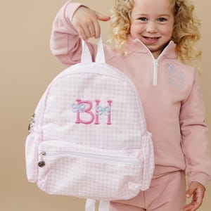 Custom Embroidered Gingham Toddler Backpack - Personalized Backpack for Kids - Pink Gingham Backpack for Back to School