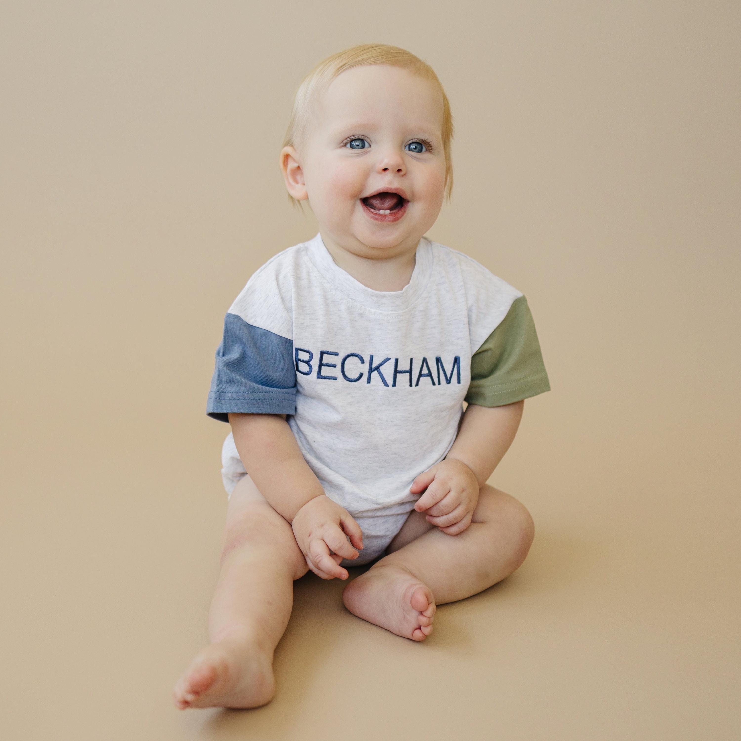 Custom Embroidered Organic Cotton Colorblock T-Shirt Romper - Gray