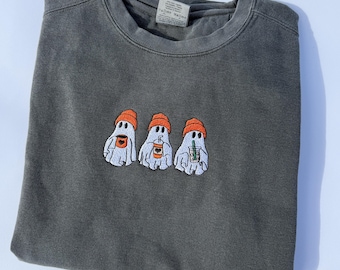 Sweatshirt mit Geistermotiv für Erwachsene, bestickt, Komfortfarben, Rundhalsausschnitt – Pfeffer