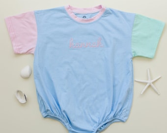 Besticktes Colorblock T-Shirt Strampler Baby Mädchen Kleinkind Kleinkind