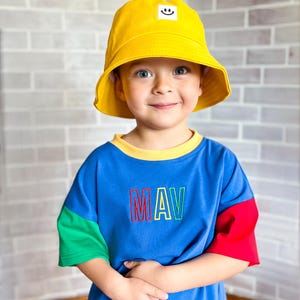 Custom Embroidered 90s Colorblock T-Shirt Romper - Baby Bubble Romper - Vintage Retro Primary Colors - Baby Boy Outfit