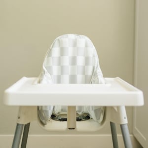 Greige Checker Cushion Cover for IKEA Antilop Highchair - High Chair Cushion - Wipeable - Highchair Accessories - Personalized Embroidery