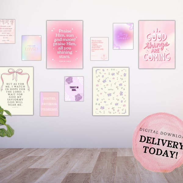 Biblical Coquette Digital Poster Bundle, Aesthetic trendy room decor, Nursery decor, last minute gift, dorm room decor, girly ivory lilac