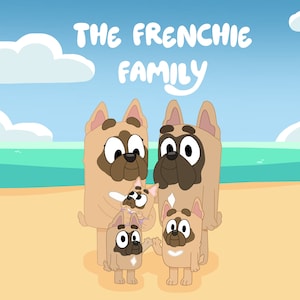 Bluey-inspired family portrait, cartoon family portrait, custom bluey art , last minute gift, bluey character art, personalized cartoon