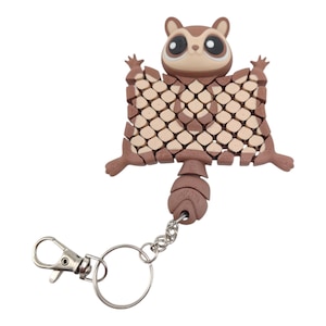 Flying Squirrel articulated fidget toy and backpack charm - 3D Printed - great gift for Squirrel lovers and back to school