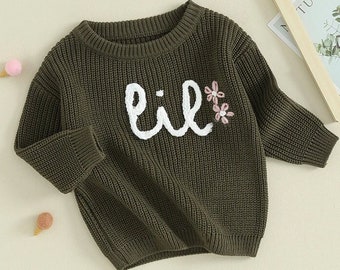 Embroidered Baby Sweater, Lil Sweater, Pink Baby Girls Sweater, Birthday Gift For Lil Baby Girls Boy, 0-18M Colours Flower Embroidery Jumper