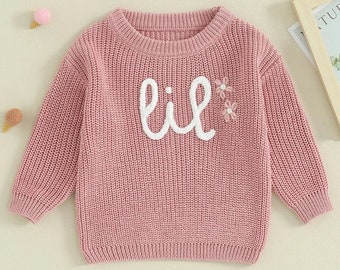 Embroidered Baby Sweater, Lil Sweater, Pink Baby Girls Sweater, Birthday Gift For Lil Baby Girls Boy, 0-18M Colours Flower Embroidery Jumper