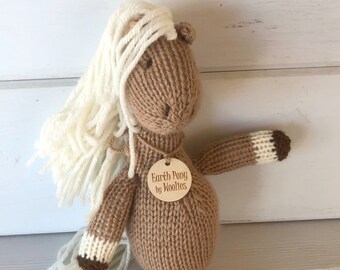 Waldorf Toy, Stuffed Animal Horse, Eco Kids HandKnit, All Natural Childrens Plush Earth Pony