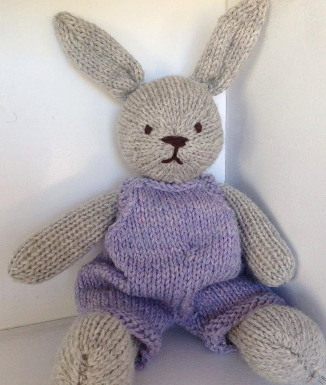 Bunny Rabbit Natural Hand Knit Heirloom Toy Wool Stuffed Animal Lovey ...