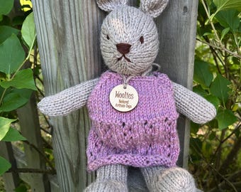 Handknit Bunny Rabbit Stuffed Animal, Natural Wool Yarn Toy, Heirloom Quality (Approx. 12" Tall)
