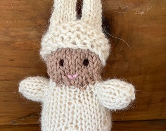 Hand Knit Wool Bunny Plush Toy - Natural Fiber Doll
